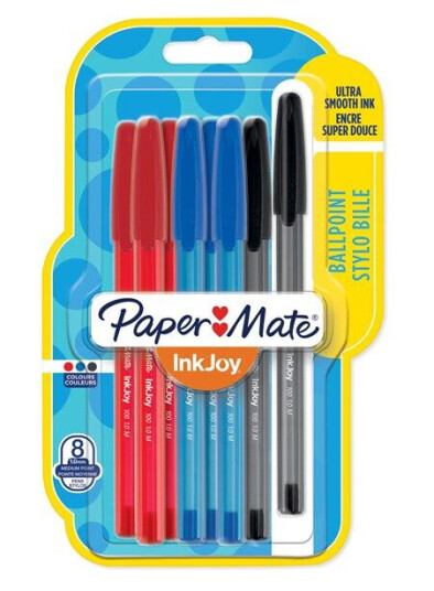 Paper Mate InkJoy 100ST Ballpoint Pen Medium Point 1.0mm  Svart Blå & Rød  8 Count