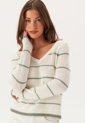 ONLY Onlgeena L/S V-NECK KNT NOOS V Cloud Dancer Stripes:w. Lily P XS