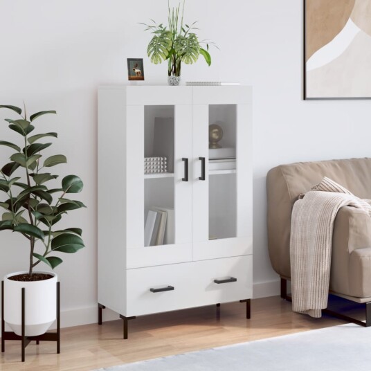 vidaXL Highboard høyglans hvit 69,5x31x115 cm konstruert tre