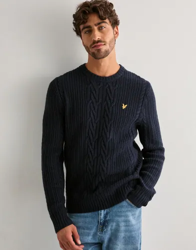 Lyle & Scott Ribbed Cable Knit Jumper Strikkegensere Blå