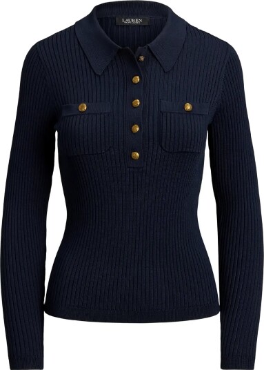 Lauren Ralph Lauren Matte Rayon Nylon Ls Sweater Navy S