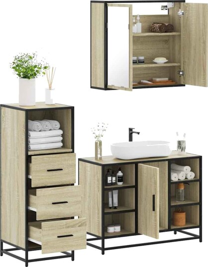 Vidaxl Baderomsskapsett 3 deler sonoma eik konstruert tre 3301031 Vidaxl Baderomsskapsett 3 deler sonoma eik konstruert tre 3301031