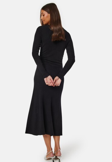 BUBBLEROOM Knitted Rouched Midi Dress Black M