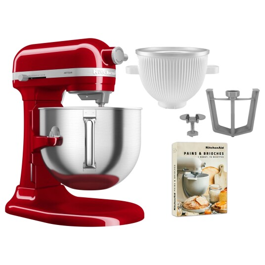 KitchenAid Artisan 5KSM70SHXE kjøkkenmaskin 6,6 liter + 5KSMICM Ice Cream Maker, red KitchenAid Artisan 5KSM70SHXE kjøkkenmaskin 6,6 liter + 5KSMICM Ice Cream Maker, red