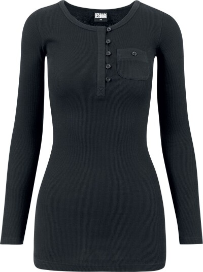 Urban Classics Langermet skjorte Ladies Long Rib Pocket Turnup Tee XS til XL Damer svart