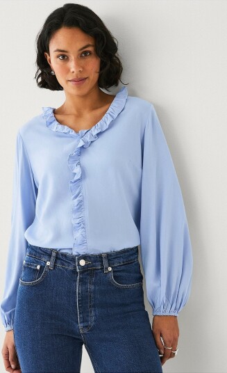 Ellos Collection Bluse med volanger Blå