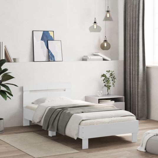 Sengeramme med hodegavl hvit 100x200 cm konstruert tre 8721012238763