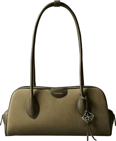Calvin Klein Emblem Trio Suede Shoulder Bag - Khaki green - ONE SIZE