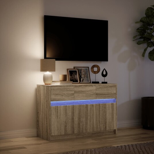 TV-benk med LED sonoma eik 91x34x61 cm konstruert tre 852182
