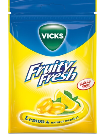 Vicks Fruity Fresh Halspastiller med Sitron og Menthol Smak   Sukkerfri