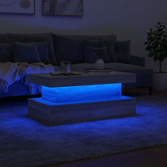 Salongbord med LED-lys grå sonoma 90x50x40 cm 8721012466210 Salongbord med LED-lys grå sonoma 90x50x40 cm 8721012466210