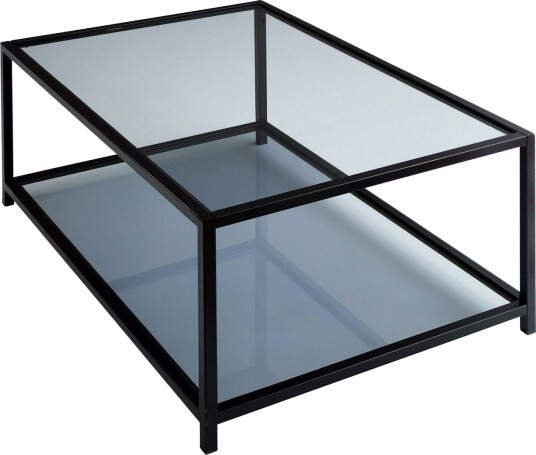 Sabani Sofabord 90 cm med Oppbevaring Hylle - Glass/Røykfarget/Svart