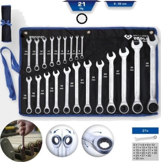 KS TOOLS BT013121 Ringnøkkelsett med skralle