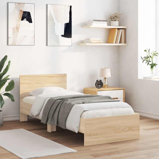 vidaXL Sengeramme med hodegavl sonoma eik 90x200 cm konstruert tre 8721012239760