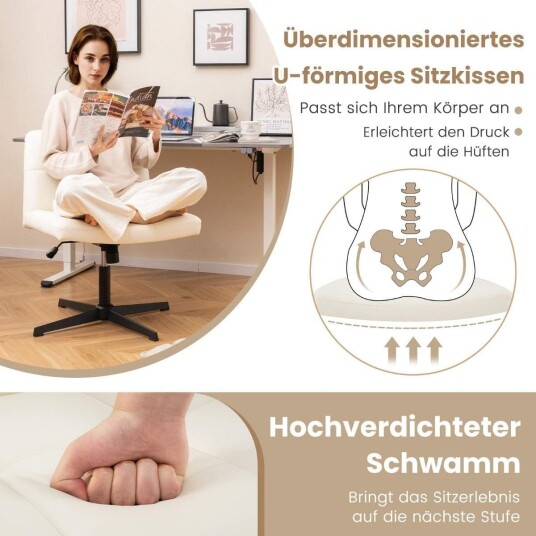 Kontorstol uten armlener Skrivebordsstol med bredt sete & Rocker funksjon imitert skinn for hjemmekontor beige Kontorstol uten armlener Skrivebordsstol med bredt sete & Rocker funksjon imitert skinn for hjemmekontor beige