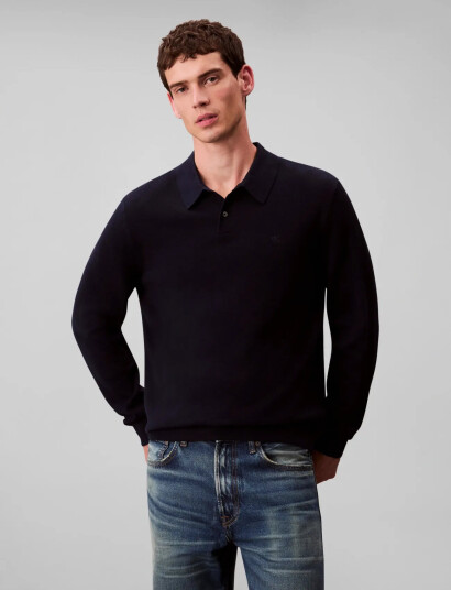 Calvin Klein Ls 100% Merino Polo 14Gg - Navy - M Calvin Klein Ls 100% Merino Polo 14Gg - Navy - M
