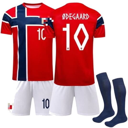 26 NO Herrelandslag Hjemmedrakt for barn+shorts+sokker (nr. 10 Ødegaard trykt) 28