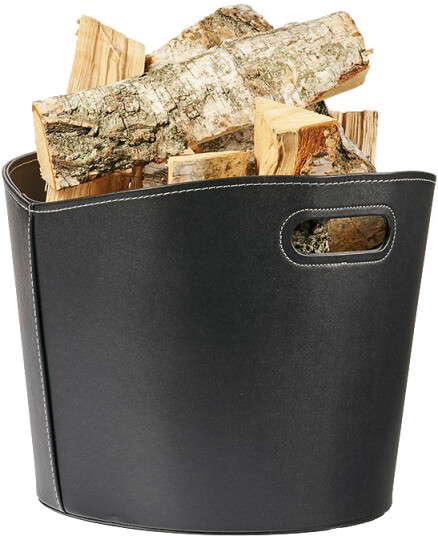 Varmefag Vedkurv i svart kunstlær med håndtak Varmefag Vedkurv i svart kunstlær med håndtak