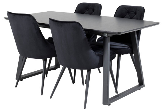 Venture Home Inca Spisegruppe Forlengningsbar 160 cm Rektangulær med 4 Velvet Stoler Sort