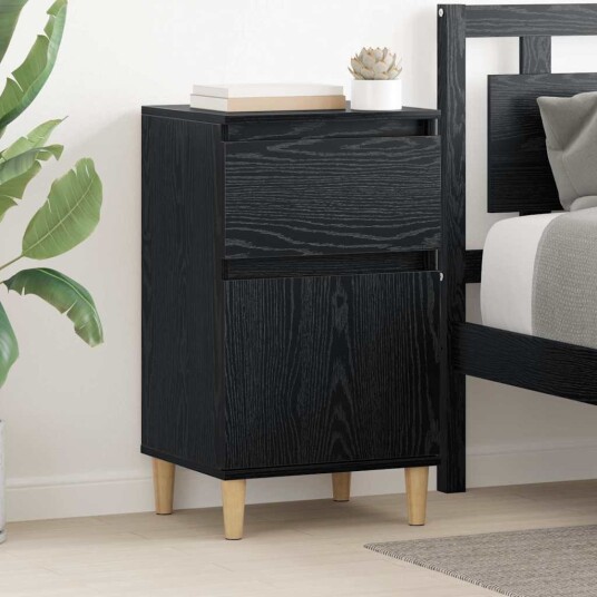  Nattbordskap med skuff Svart Eik 40 x 35 x 70 cm Konstruert tre