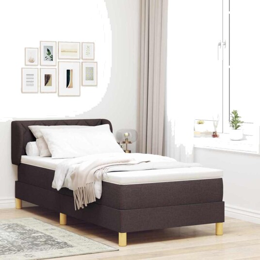 Box Spring Seng med Madrass Mørk Brun 90x200 cm Stoff
