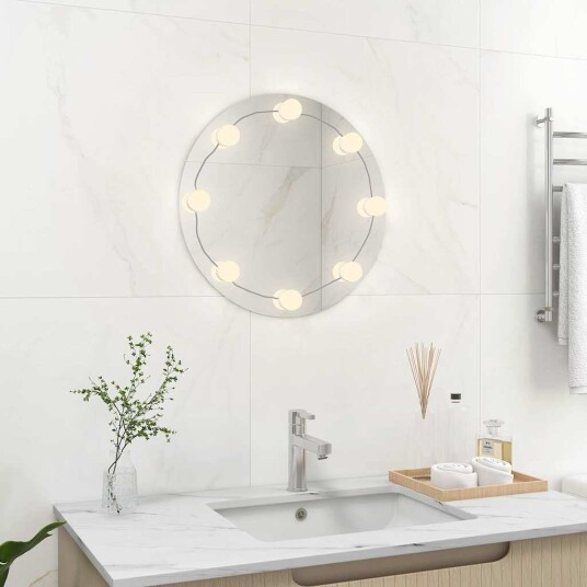 vidaXL Veggspeil med LED-lys rund glass vidaXL Veggspeil med LED-lys rund glass