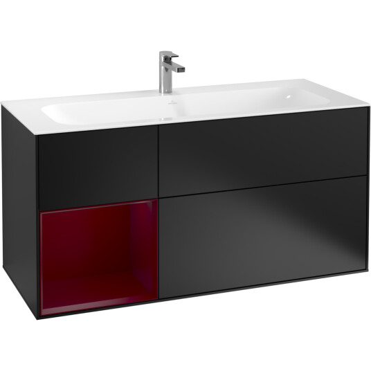 VILLEROY & BOCH FINION SERVANTSKAP 120 SVART MATT LAKK M/LYS VENSTRESTILT PEONRØD HYLLE VILLEROY & BOCH FINION SERVANTSKAP 120 SVART MATT LAKK M/LYS VENSTRESTILT PEONRØD HYLLE
