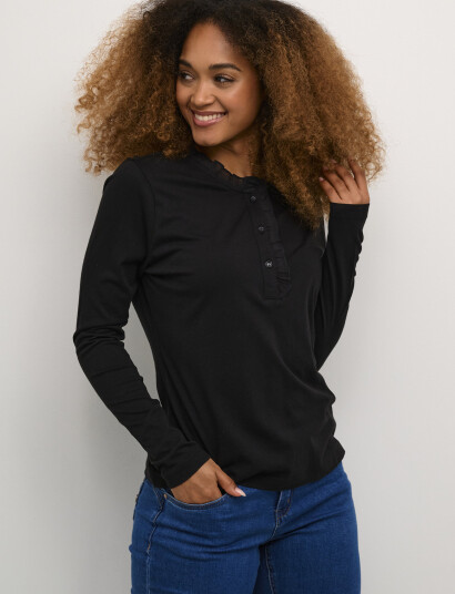Cream Crnaia Flounce Blouse - Black - XS