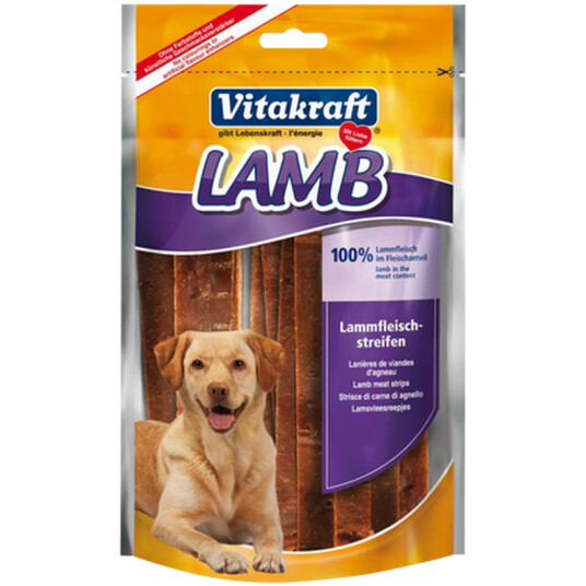 Vitakraft Tørkede Lammestrimler 80 g x 6 stk - Myke Tyggestrips til Hund