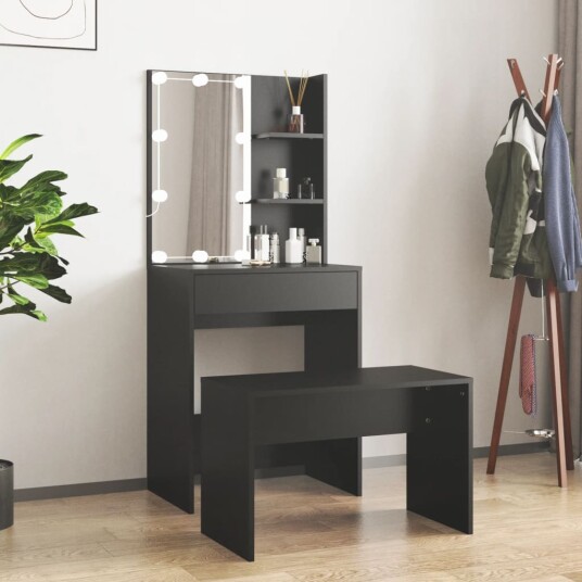 Sminkebordsett med LED svart konstruert tre 8720287100744