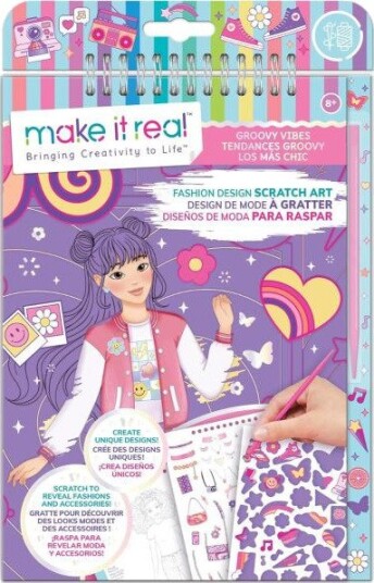 Make It Real Fashion Design Scratch Art Groovy Vibes Inkl. Fargeark Skrapeverktøy Og Klistremerker 8+ År