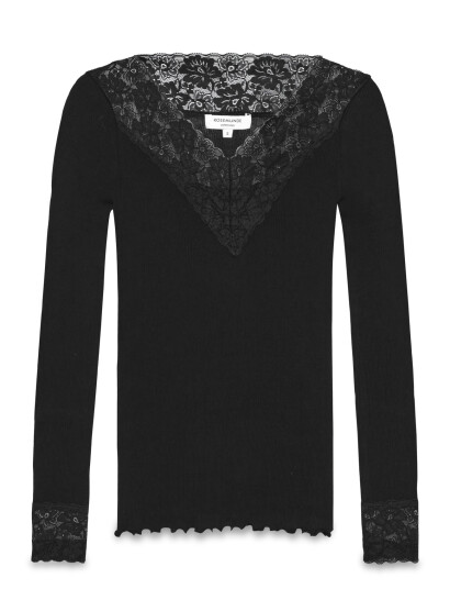 Rosemunde Rwbernadine Organic Ls V-Neck Lace - Black - S