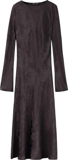 Mango Jacquard Dress With Flared Sleeves BROWN M