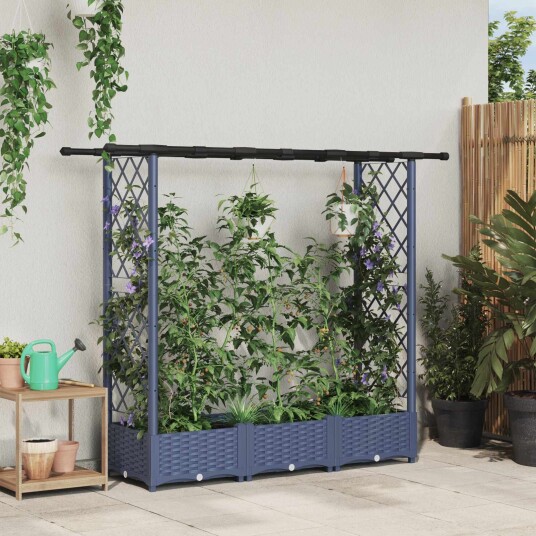 vidaXL Hevet Bed med Trellis og Tak Grå 164 x 40 x 121 cm PP