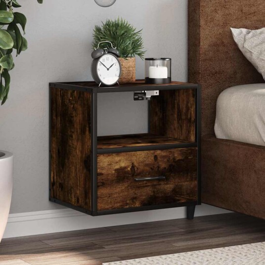  Veggmontert nattbord røkt eik 40x31x39,5 cm 8721102837975
