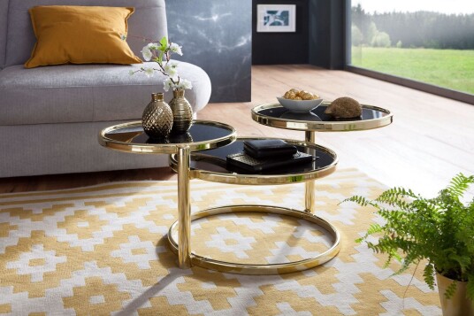 Tarwater Sofabord 58 cm med Oppbevaringshyller Rundt - Svart/Gull