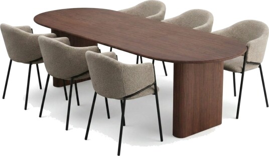 Noira spisegruppe uttrekkbar 220–320 cm valnøtt med 6 Filip spisestoler Valnøtt Noira spisegruppe uttrekkbar 220–320 cm valnøtt med 6 Filip spisestoler Valnøtt