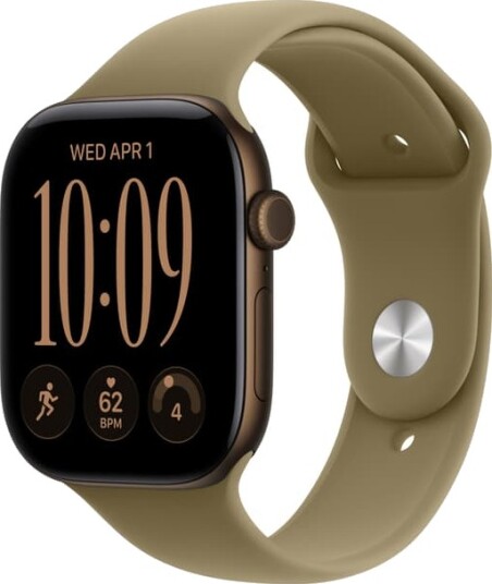 Apple Watch Series 12 46mm CEL (mørk bronse aluminium/oliven Sport Band) S/M