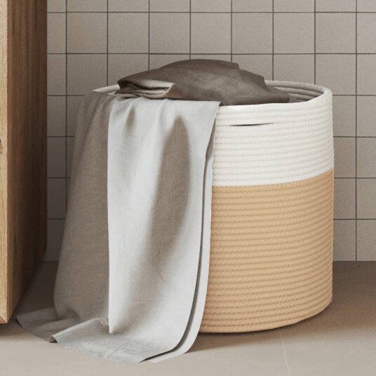 Oppbevaringskurv beige og hvit Ø40x35 cm bomull