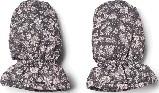 Wheat Puffer Baby Mittens Muffu DARK CHARCOAL FLOWERS 18/24M