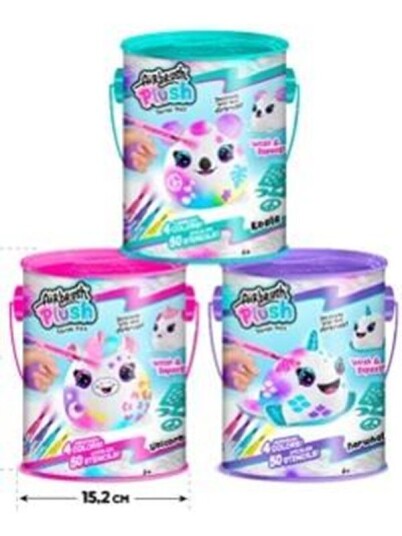 Airbrush Plush Squish Pals Kosedyrsett med Fargeboks - 15 cm