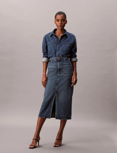 Calvin Klein Jeans Denim Carpenter Skirt Tinted Orc   Blue   26
