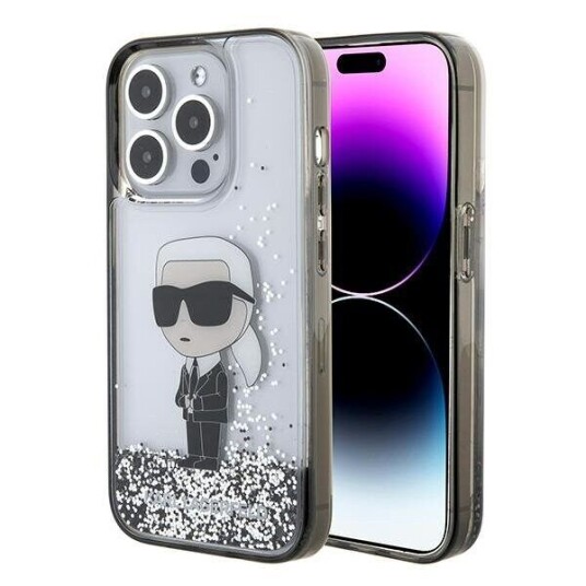 Karl Lagerfeld Liquid Glitter Ikonik Mobildeksel til iPhone 15 Pro - Gjennomsiktig