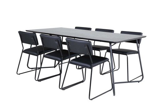Venture Design Petra & Kenth spisegruppe Svart/svart 6 stoler & bord 190 x 90 cm