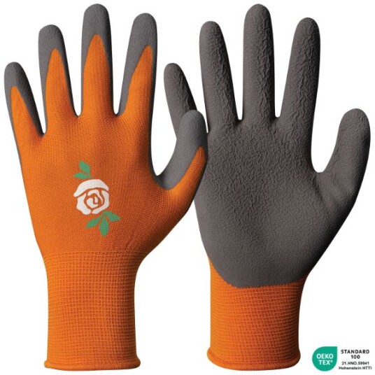 Granberg Latex skumbelegg Nylon sømløs foring Hagehansker, grå/oransje, 12 par, SGR-108-0560 7