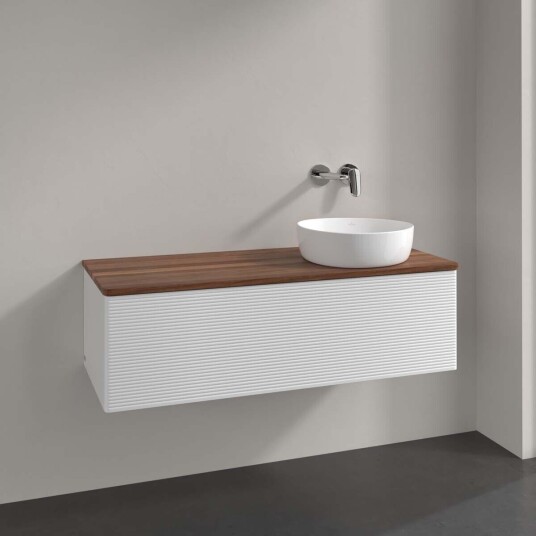 Villeroy & Boch Antao Servantskap med 1 skuff 120x50x36 cm u/lys Hvit Blank/Valnøtt Villeroy & Boch Antao Servantskap med 1 skuff 120x50x36 cm u/lys Hvit Blank/Valnøtt