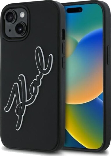 Karl Lagerfeld iPhone 15 Mobildeksel 3D Gummisignatur Svart