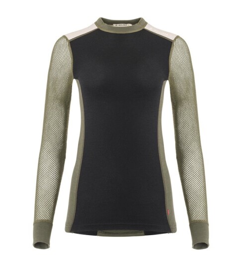 Aclima Woolnet Hybrid Crew Neck W Jet Black/Olive Night/Beige Mel XS