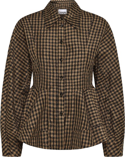 Ganni Plaid Crinkled Shirt Brown 32 Ganni Plaid Crinkled Shirt Brown 32