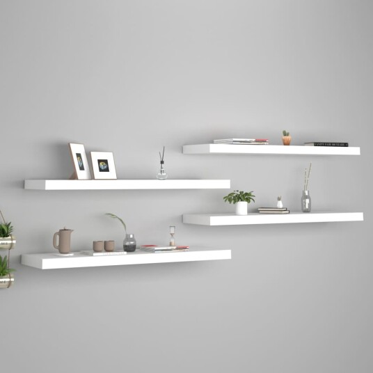 vidaXL Flytende vegghyller 4 stk hvit 90x23,5x3,8 cm MDF vidaXL Flytende vegghyller 4 stk hvit 90x23,5x3,8 cm MDF